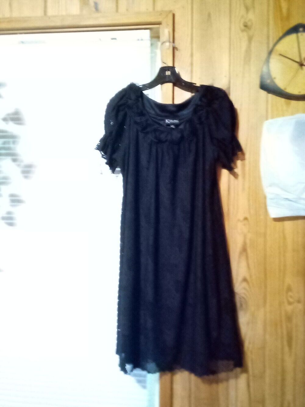 K Studio Collection Lined Sz 14 Black Dress With Rosettes Around Neckline